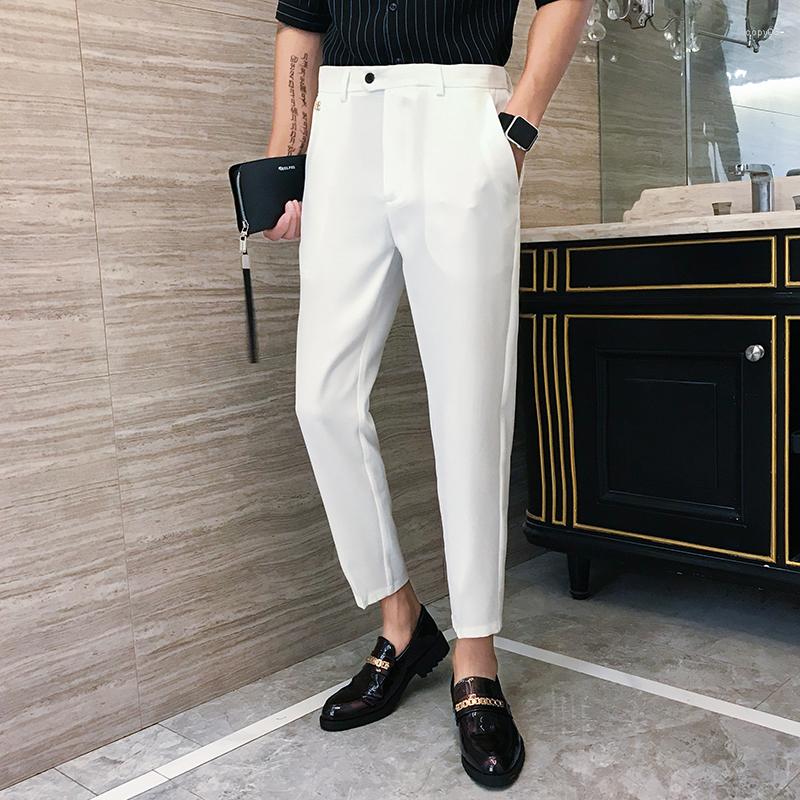 

Men's Pants White Summer Dress Mens Elegant Clothing Black Slim Fit Social Party Club Fashion Trousers 2022 Office