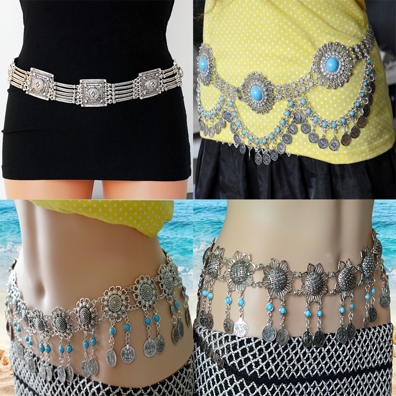 

Waist Chain Belts Turkish Gypsy Metal Flower Coin Tassel s Body Jewelry Belly Dance Belt Charm For Women Boho 221010, Silver11