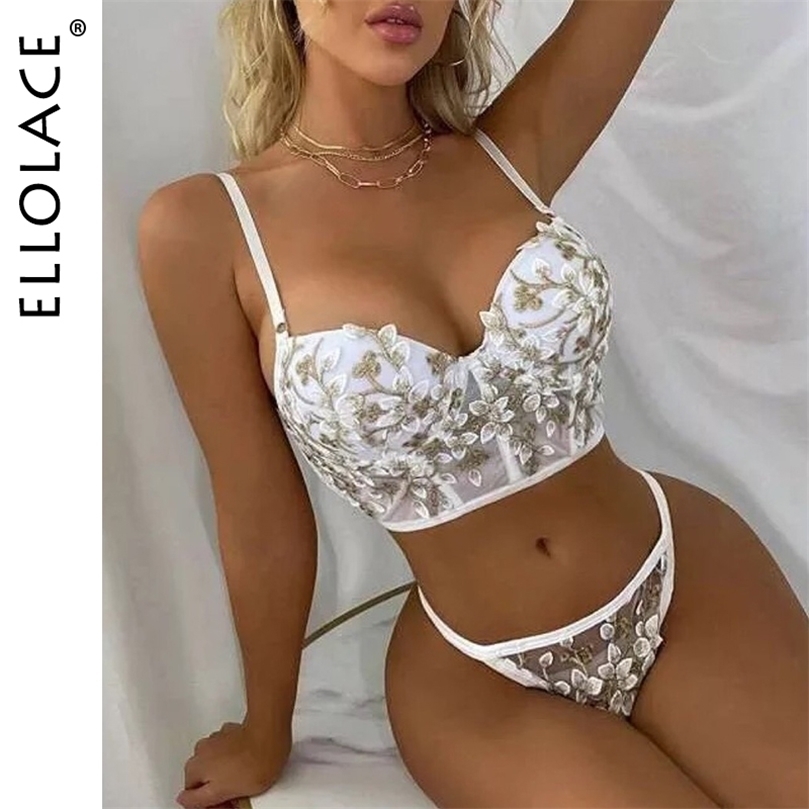 

Sexy Set Ellolace Fairy Lingerie Sexy Floral Embroidery Underwear Transparent Lace Short Skin Care Kits Exotic Outfits Set Women 2 Piece 221010, White