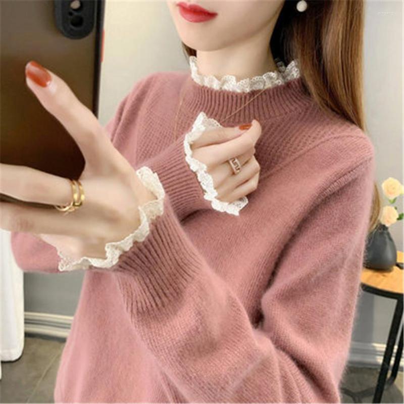 

Women' Sweaters Elasticity Knitting Jumper Tops Knitted Sweater Women' Pullover 2022 Autumn Winter Lace Beaded Splicing, Black