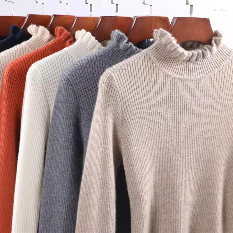 

Women's Sweaters Autumn And Winter Women Wool Sweater Lace Half High Neck Solid Elastic Slim Knit Bottomed Blouse, Caramel