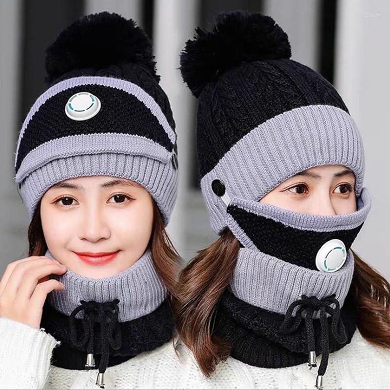 

Berets 3 PCS Set Women's Knitted Hat Scarf Caps Neck Warmer Winter Hats For Men Women Ladies Skullies Beanies Warm Fleece Cap 8 Colors, A6