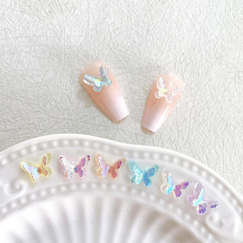 

Nail Art Decorations 20pcs Colorful Double Layer Butterfly Jewelry DIY Aurora Glitter 3D Resin Manicure Decals Accessories