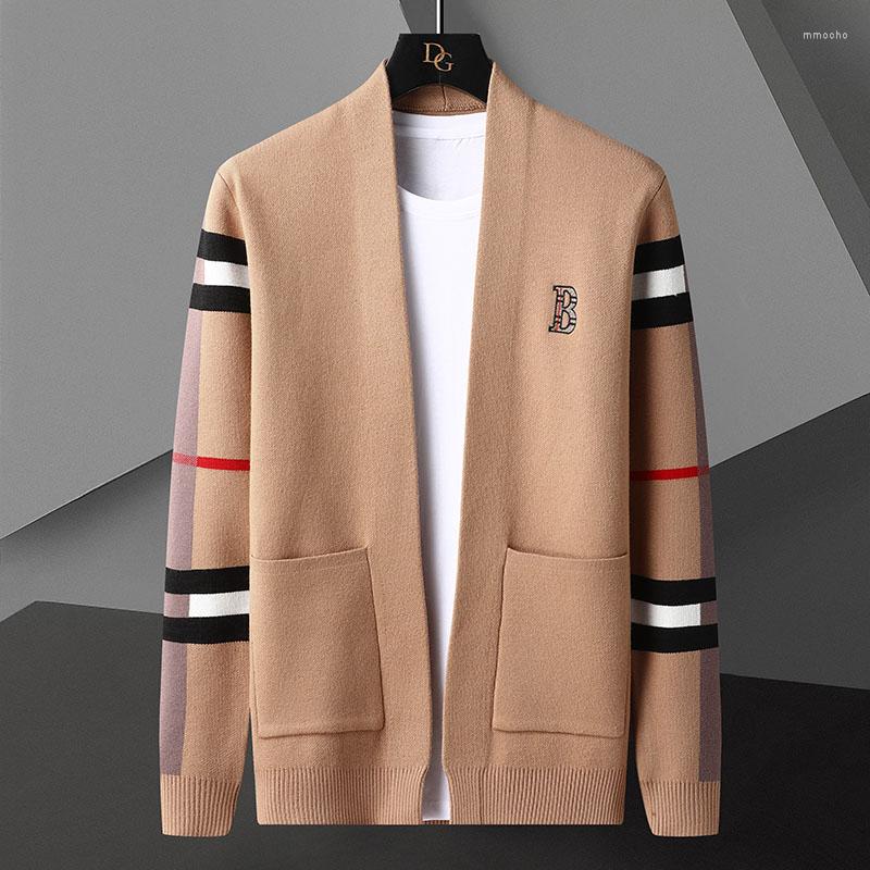 

Men's Sweaters Fall Winter Cashmere Cardigan Men Soft Warm Mens Cardigans Jacket High Quality Classic Plaid Knitted Sweater, 8806 khaki