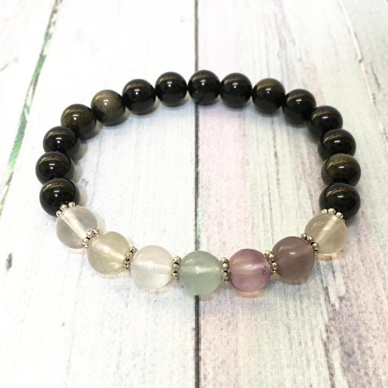

Strand MG0598 Natural Fluorite Bracelet High Quality A Grade Golden Obsidian Beaded Handmade Jewelry Wholesale