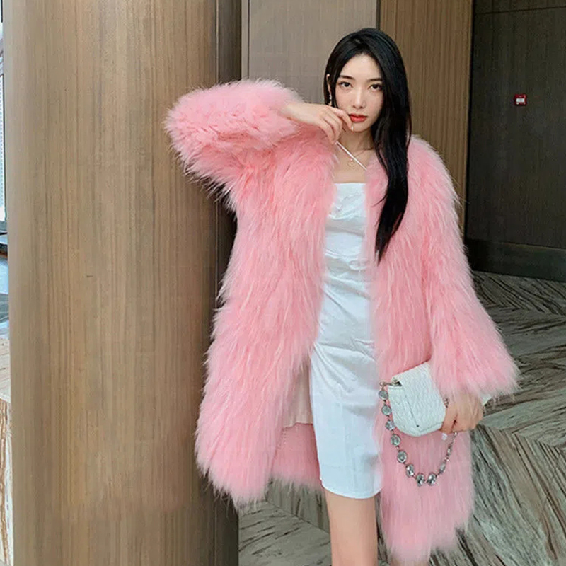 

Women s Fur Faux Winter coats for women Simple elegant party long outdoor street Thick warm pink jacket Womens fur 221010
