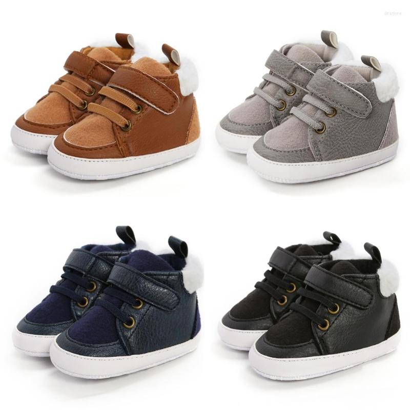 

Athletic Shoes Baby Boys Girls High Tops Ankle Sneakers Soft Anti-Slip Sole PU Leather Infant Born Prewalker First Walking With Socks