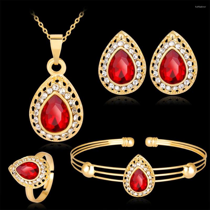 

Necklace Earrings Set Fashion European And American Selling Exquisite Multi-color Drop 4-piece Wedding Gift, Picture shown