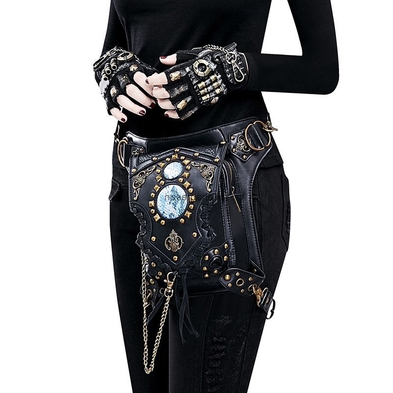 

Cycling Bags Motorcycle waist pack Outdoor work armpit Backpack Steampunk bag leg motorcycle imitation turquoise rock style single shoulder, Red