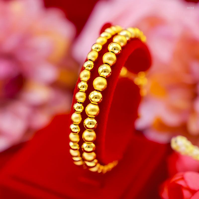 

Charm Bracelets Fashion Korean Gold Color Beads Bracelet Simple Yellow Solid Smooth Matte Jewelry For Girl's Birthday Gifts