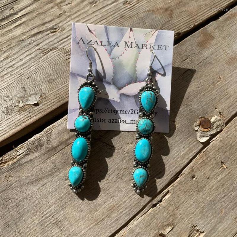 

Dangle Earrings CLUSTER STONE FOR WOMEN Girls Beaded Bar Southwestern Jewelry Turquoise Oval Pendant With Color