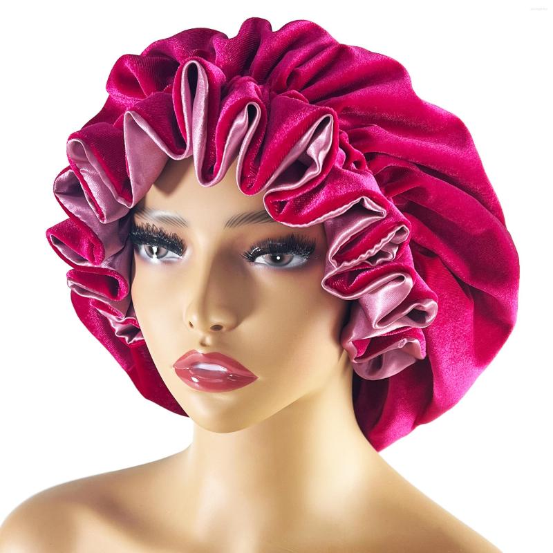 

Berets Winter Velvet Bonnet's Double Layer Thickening Satin Sleep Cap Warm Nightcap Big Bonnet Sleeping, 11011