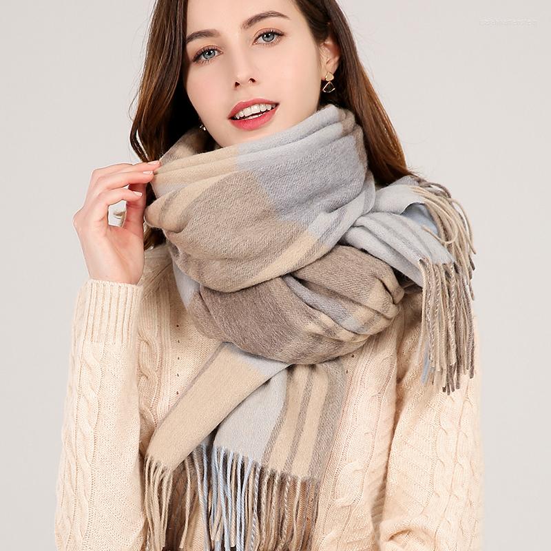 

Scarves Winter Plaid Lamb Wool Scarf Women Thicken Warm Shawls Wraps Ladies Echarpe Pashmina With Tassel Cashmere Foulard