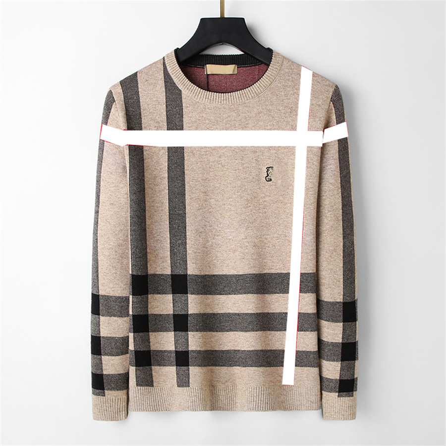 

Designer men's sweater black and white yellow coffee knit wool warm classic plaid stripe brand clothing fashion casual long sleeve luxury wrinkle resistant pilling