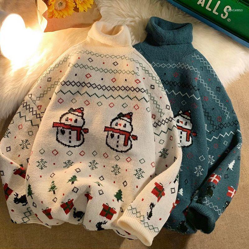 

Women' Sweaters Cute Christmas Snowman Turtleneck Sweater Women Oversized Winter Long Sleeve Tops Apricot Green Vintage Fashion Couples, Style2 red