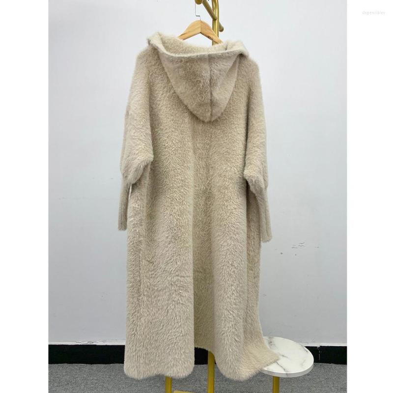 

Women's Knits 2022 Fashion Furry Thick Warm Long Faux Jacket Plush X-long Hair Coats Casaco Feminino, Khaki