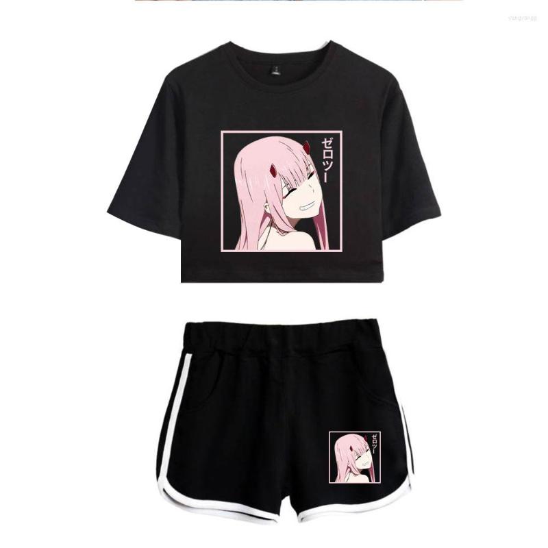 

Women's T Shirts Women DARLING In The FRANXX Exposed Zero Two Print Dew Navel Girl Suits Piece Set Short Sleeve Sexy Crop Tops Shortss, Picture shown