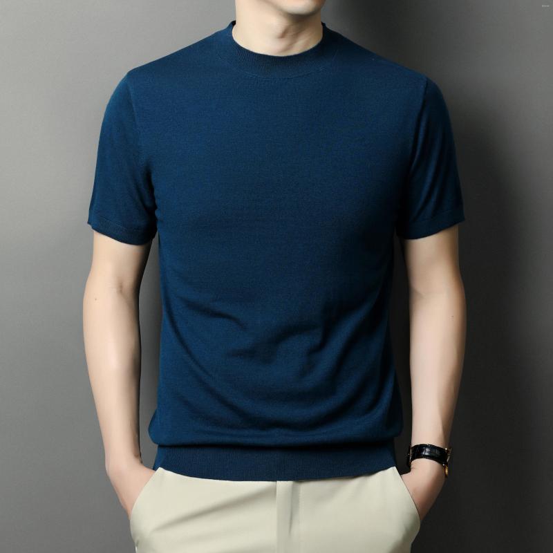 

Men' Sweaters Men' Superfine Wool Tee Tops Sheep O-Neck Knit Clothes Short Sleeve Slim Male Pure T-Shirts, Black