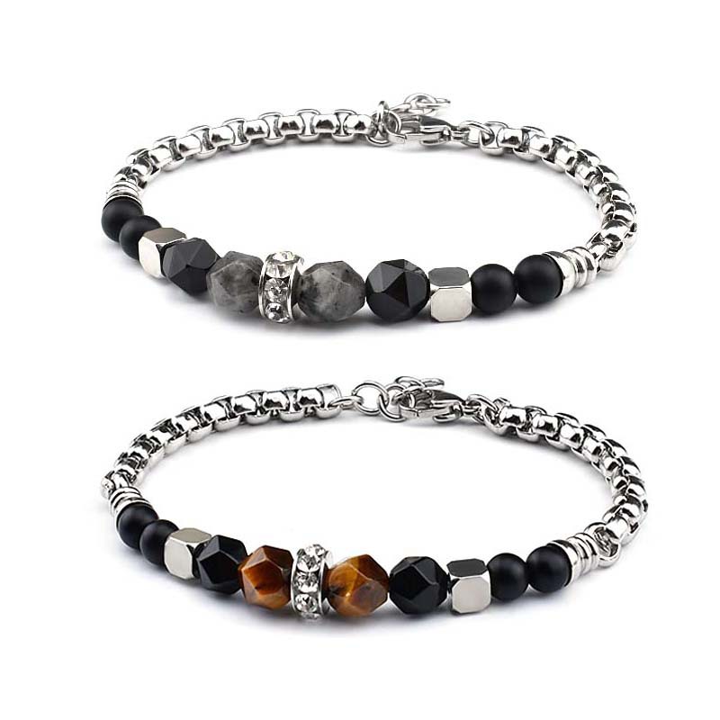 

Natural Stone Beaded Bracelets Adjustable Chain Silver Stainless Steel Bracelet Tiger's Eye Bracelet For Men Jewelry Gift
