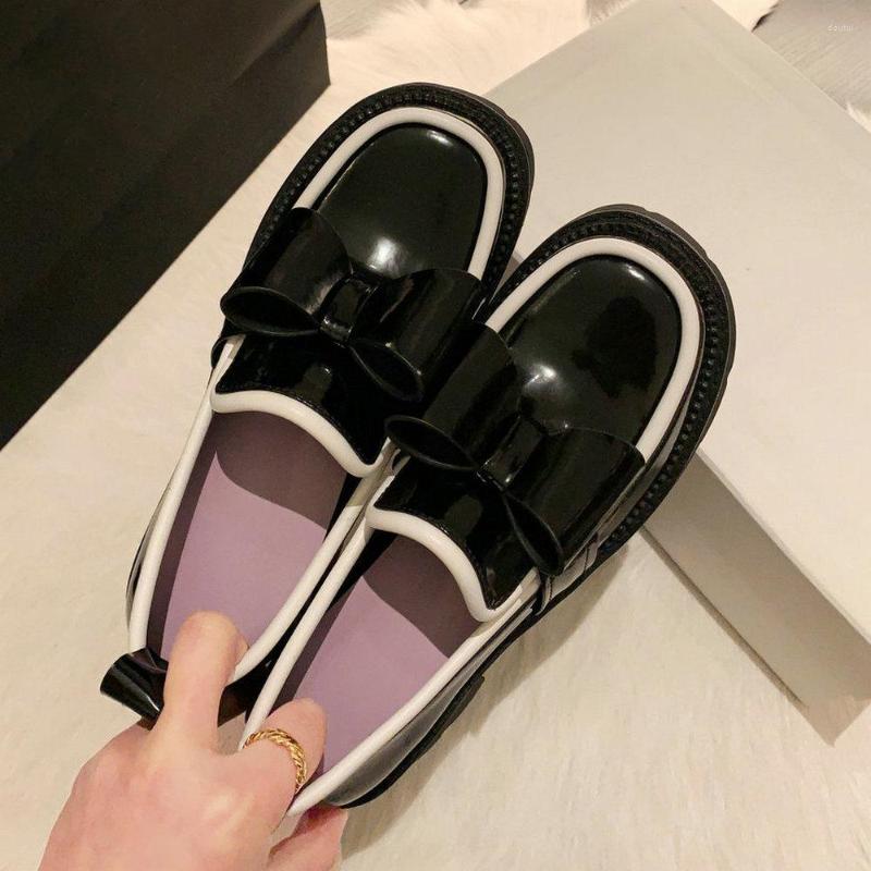 

Dress Shoes EshtonShero Women Loafers Slip On Pumps Round Toe Casual Fashion Shoe Butterfly Platform Spring Black Female Feetwear