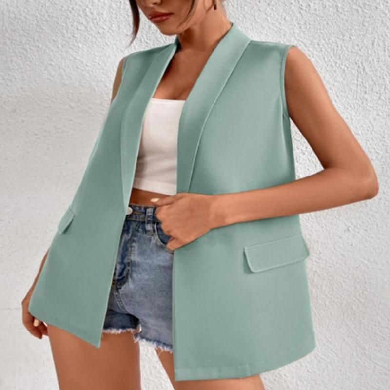 

Women' Vests Office Lady Suit Waistcoat Jackets Vest Chic Women' Blazer Spring Summer Mid-length No Button Cardigan, Sky blue
