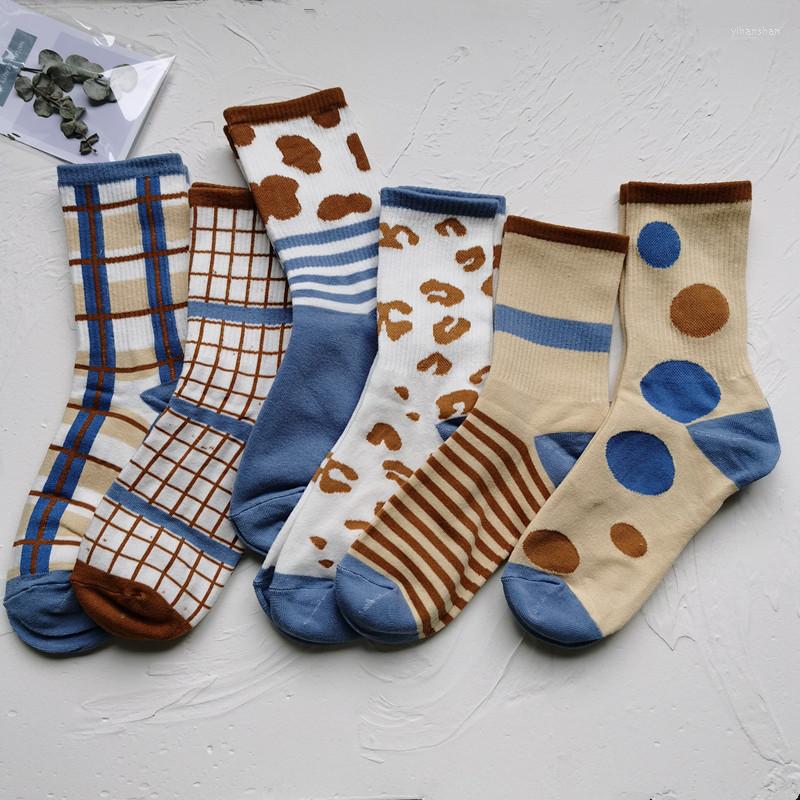 

Women Socks 6 Pairs Women's Tube Tide Spring And Autumn Blue Korean Style Stockings Sports Breathable Long