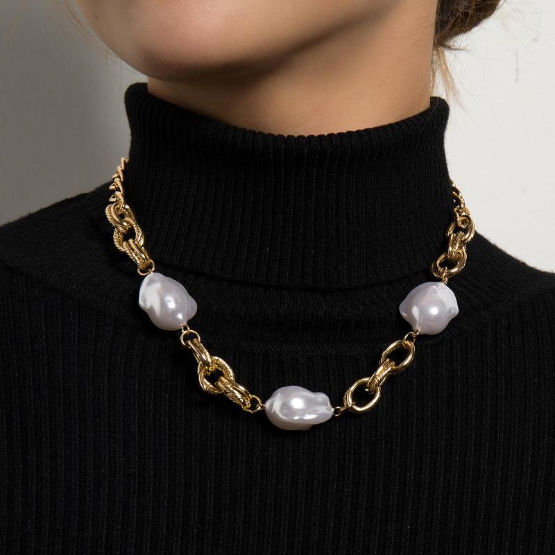 

Choker Renya Trendy Irregular Imitation Baroque Pearl Beads Short Necklace Gold Color Link Chain For Women Girl Punk Party Jewelry Gift