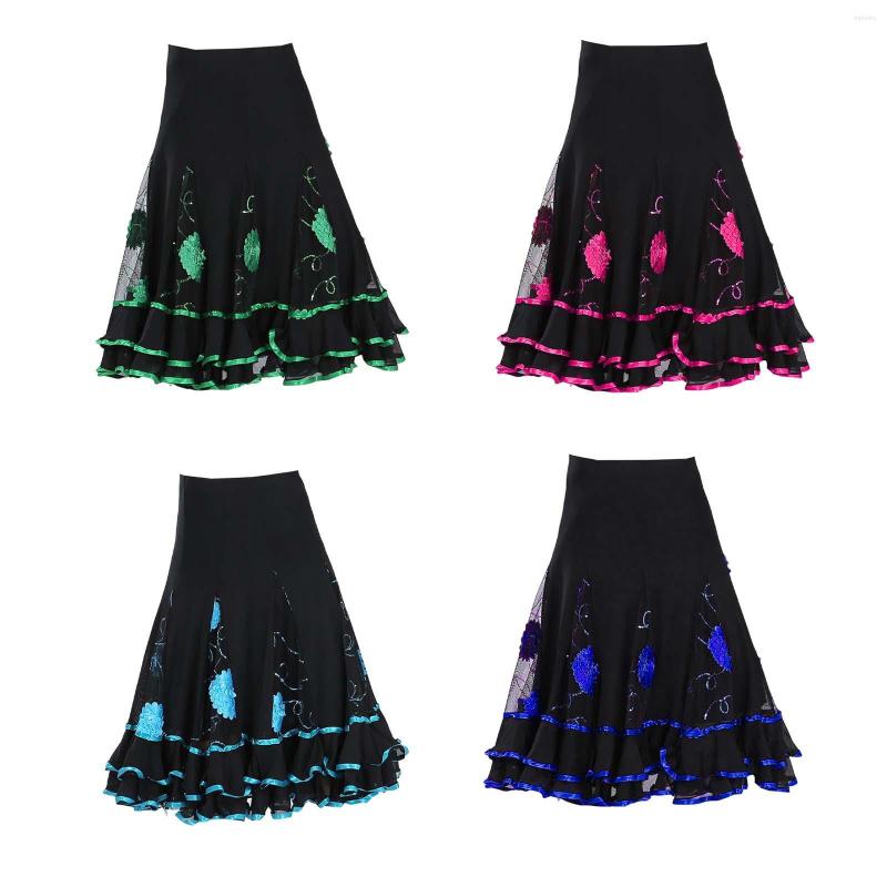 

Stage Wear Ballroom Dance Skirt Dancing Costume Long Swing For Flamenco Rumba Women, Green