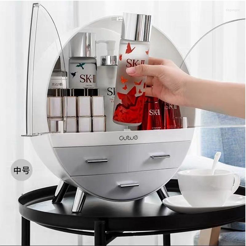 

Cosmetic Bags Waterproof Box Round Double-door Jewelry Makeup Multifunctional Organizer Home Dust-proof Shelf, 11