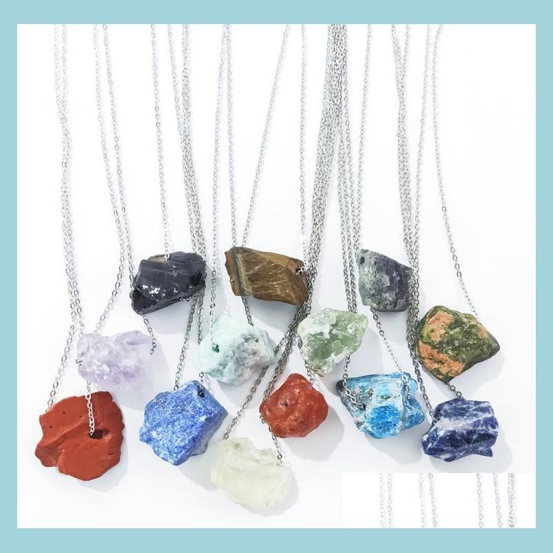 

Pendant Necklaces Irregar Natural Crystal Large Rough Stone Pendant Necklace For Women Men Stainless Steel Chain Drop Delivery 2022 Dhzcv