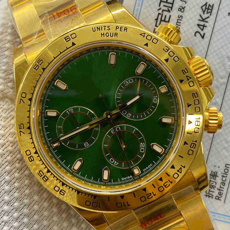 

2022 mens ditongna Laojia seri panda six needle multifunctional timing automatic mechanical steel rubber band Watch, Green