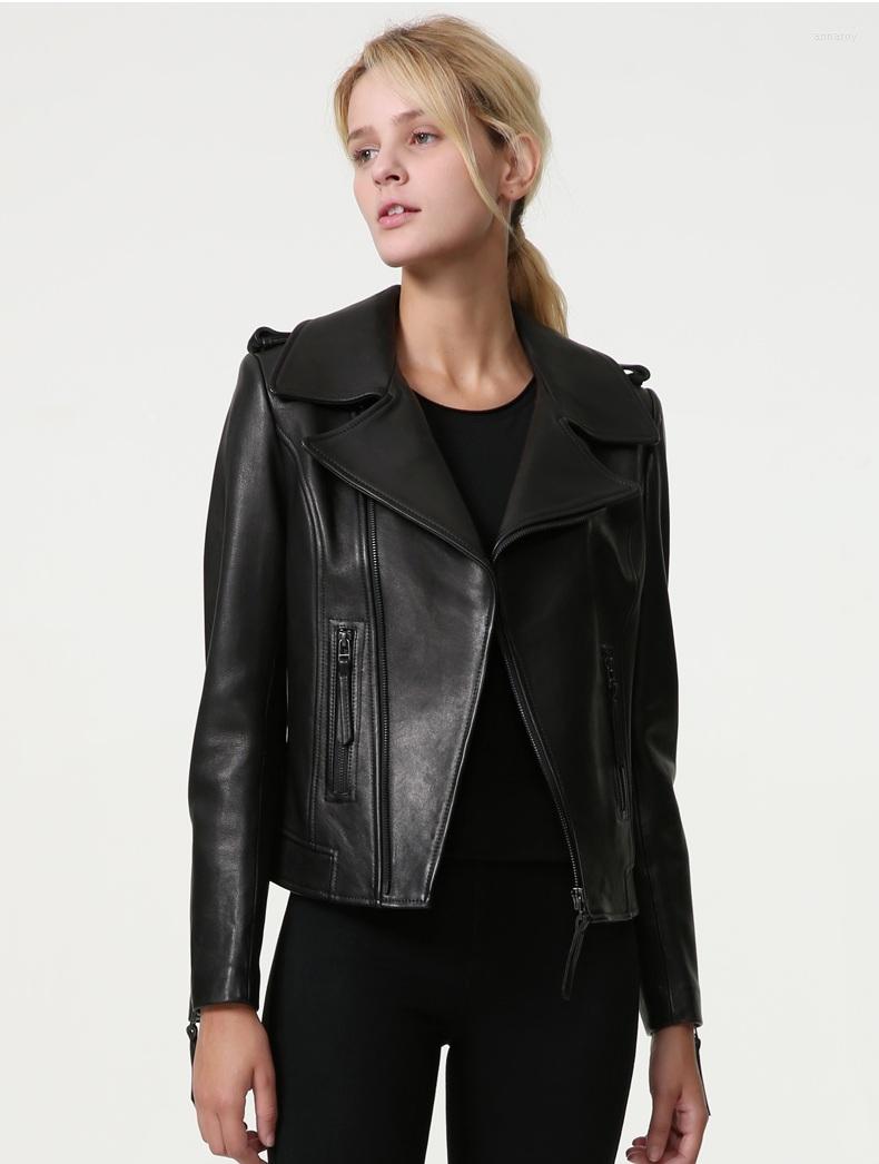 

Women's Leather Brand OL Free Style Genuine Casual Short Jackets.plus Size Soft Sheepskin Slim Jacket Sales.lady Business Coat, Black