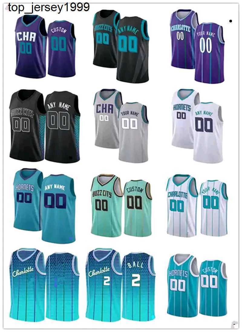 

75th Custom Mens Womens Charlotte''Hornets''6 Jalen McDaniels 22 Vernon Carey Jr 2 LaMelo Ball 0 Miles Bridges Basketball Jerseys, Black