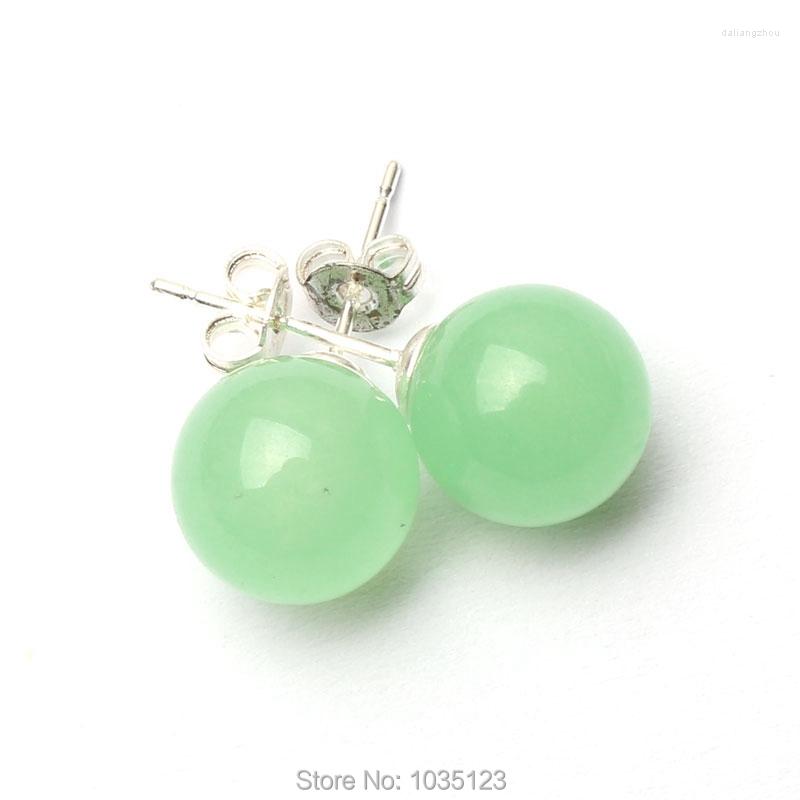 

Stud Earrings 10mm Pretty Smooth Round Shape Light Green Color Stone Sterling 1 Pair W2823
