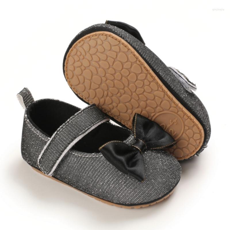 

Athletic Shoes Born Baby Girls Spring Autumn Flats Glitter Bowknot Princess Dress No-Slip Solid Color First Walkers