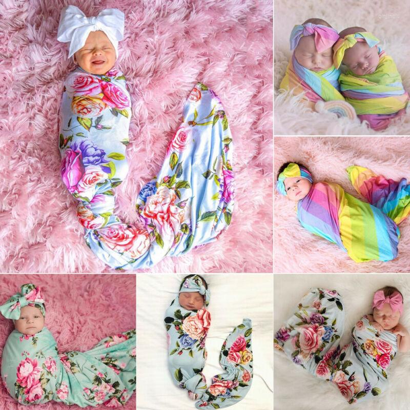 

Blankets 2PCS Born Pography Baby Po Props Boy Girl Cotton Swaddle Wrap Blanket Floral Sleeping Bag Sleep Sack 0-6M, Blue