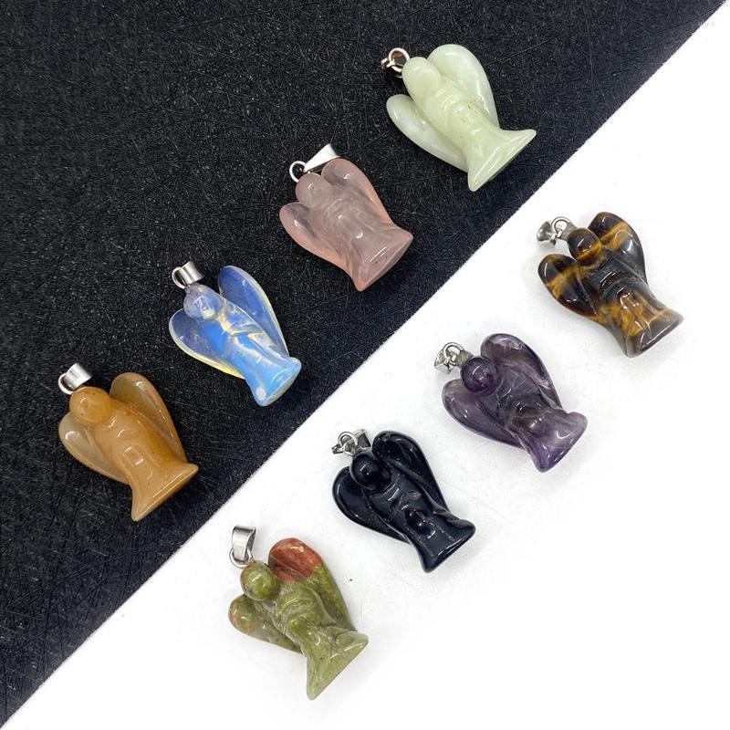 

Charms Natural Stone Pendant Angel Shape Reiki Healing Amethyst Opal Necklace Used In Jewelry Making DIY Gift