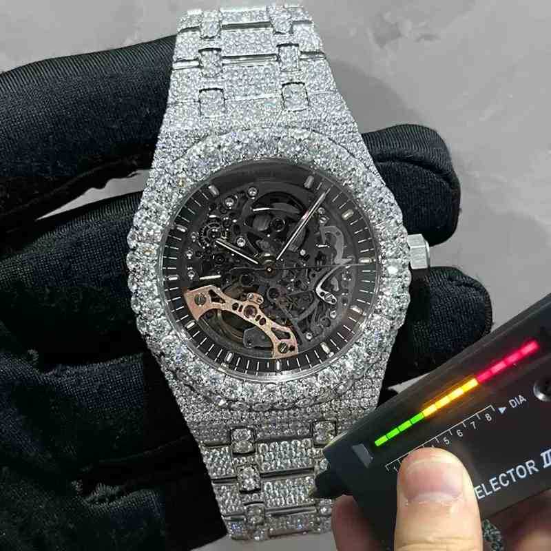 

2022 New Version ston Skeleton Watch PASS TT Mens diamonds Top quality Mechanical ETA movement Luxury Iced Out Sapphire shiny, 0.8mm
