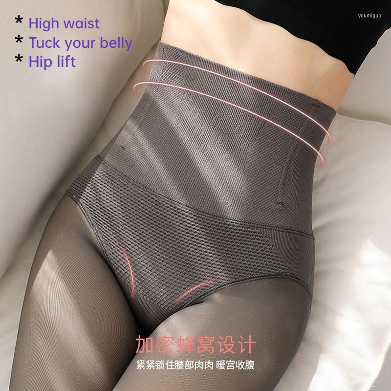 

Women Socks Spring Autumn Pantyhose Fish Bone High Waist Tummy And Hips All-in-one Pants Plus Velvet Thickened Leggings, Black with feet