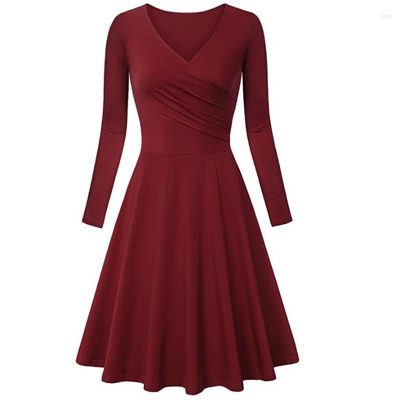 

Casual Dresses Women Dress Lady Clothes Adult Pincess Simple V-Neck, Black