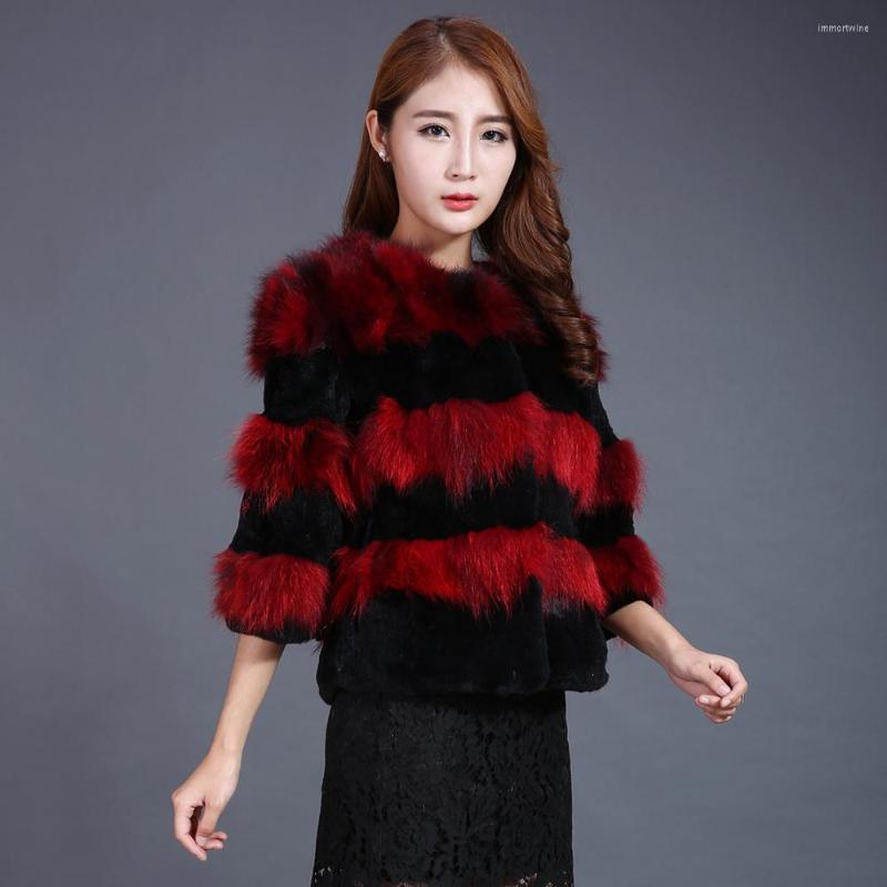 

Women' Fur Real Raccoon Dog Hair Fashion Collocation Rex Coat Woman 2022 Models 20, Burgundy