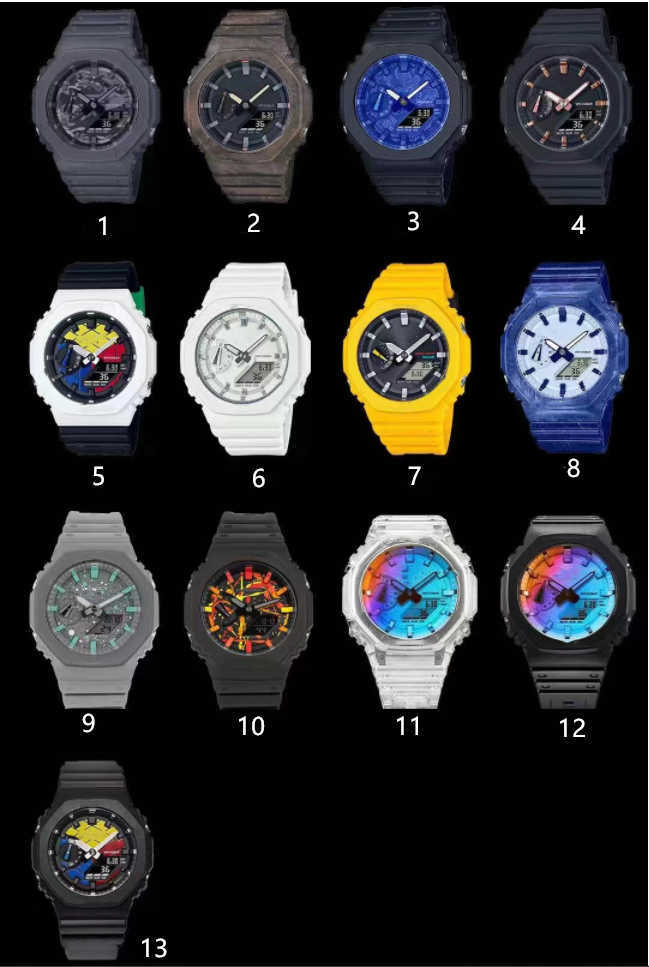 

Iced Out Watch 18 Colors Waterproof Men's Sports Quartz 2100 Watch Full Feature LED Automatic Hand Raise Light World Time Oak Collection