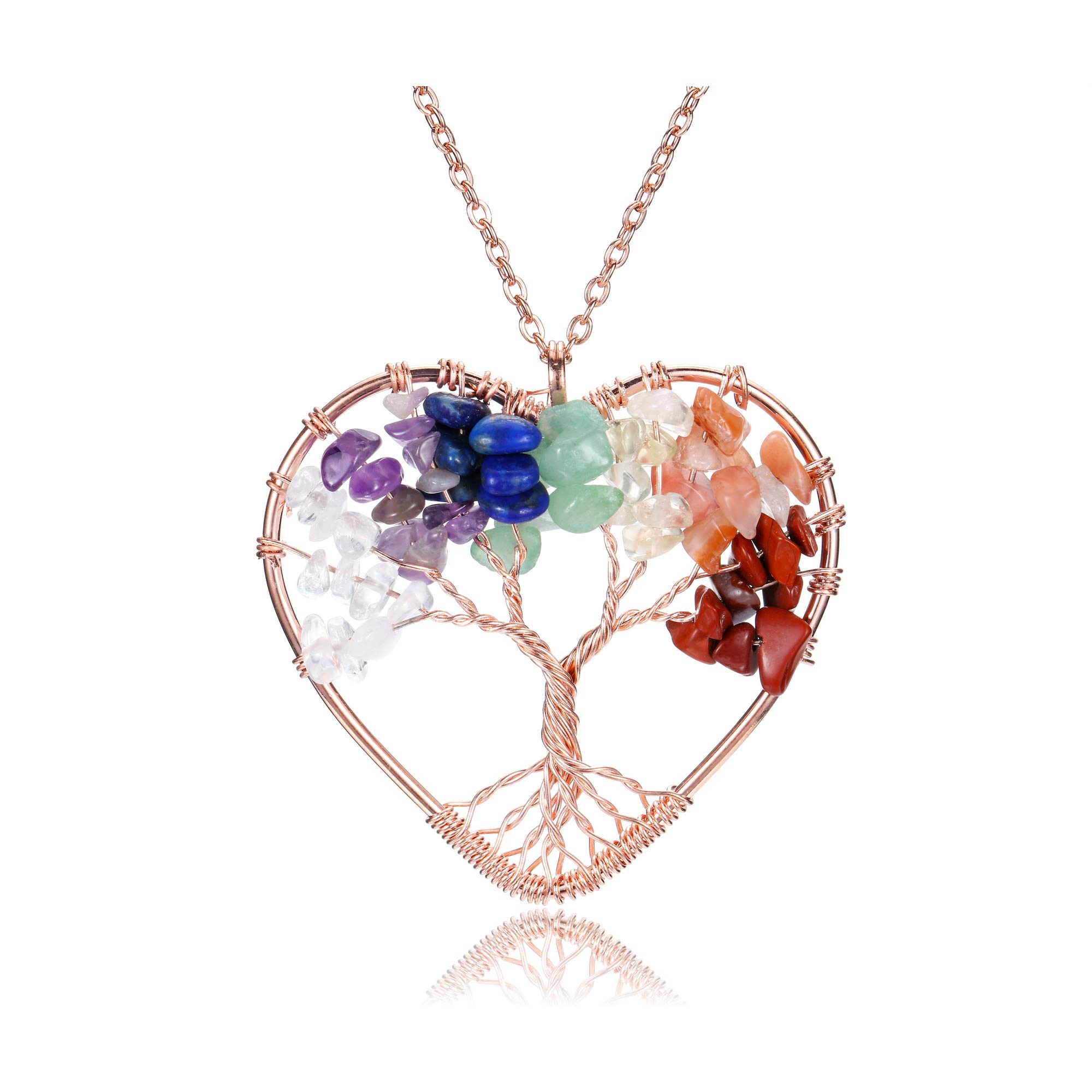 

Pendant Necklaces Jovivi Natural Healing Crystals Quartz Tree Of Life Necklace 7 Chakras Gemstone Mothers/Fathers Day Family Gifts D Amend