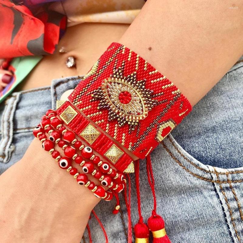 

Charm Bracelets Go2boho Greek Eye Set Red Evil Bracelet For Women Jewelry Miyuki Handmade Woven Turkish Pulsera Friends Gift