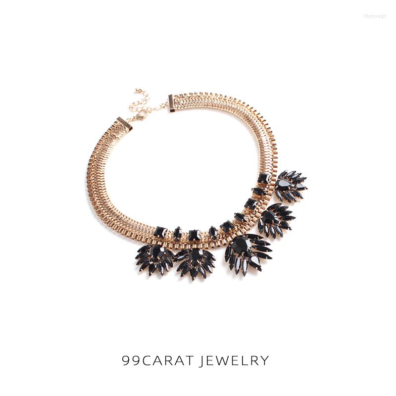 

Choker 99 European And American Fashion Jewelry Retro Dark Crystal Glass Water Drop Wide Chain Gold Short Necklace