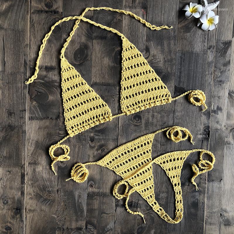 

Women' Swimwear Women Sexy Crochet Swimsuit Knitted Cotton Micro Bikini Set Female Lady Summer Bandage Bathing Suit Beachwear Sunbath, Black
