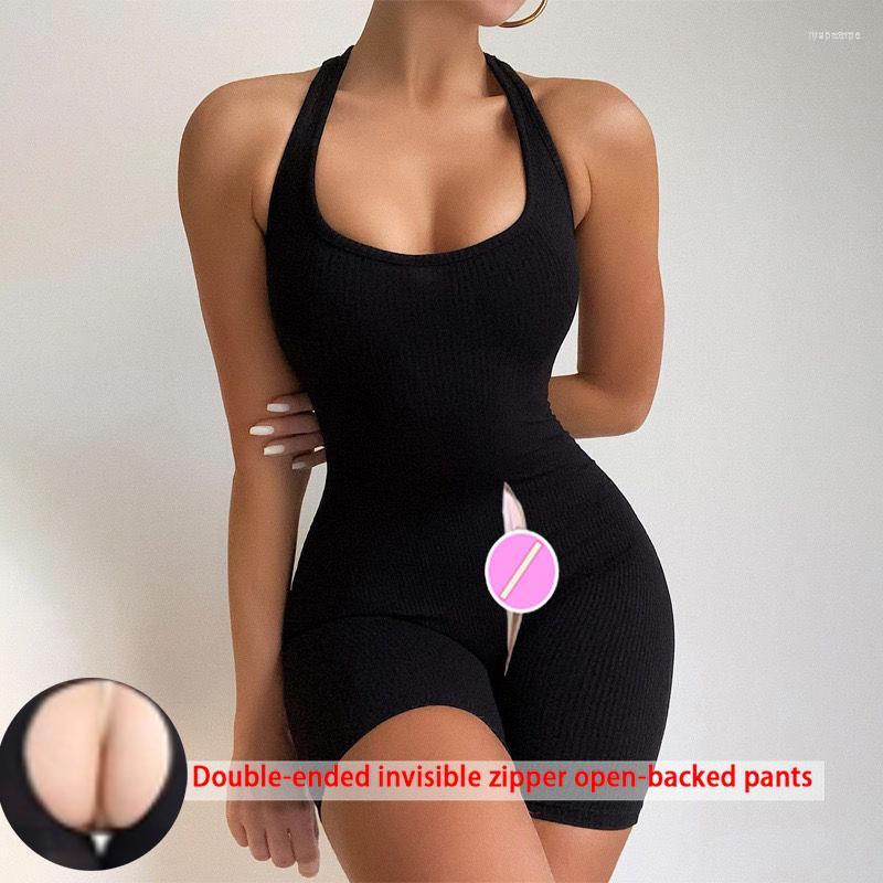 

Women's Shorts Women's Invisible Open Crotch Convenient Pants Women's 2022 Knitted Solid High Waist Tight Sports Yoga Jumpsuit, Black