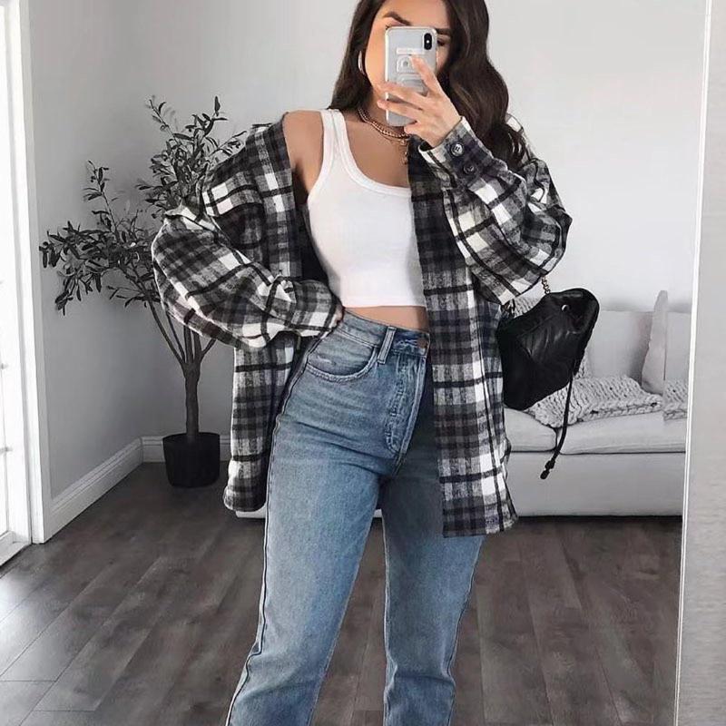 

Women' Jackets Women Fashion Lattice Coat Button Casual Long Sleeve Lapel Loose Outwear, Black