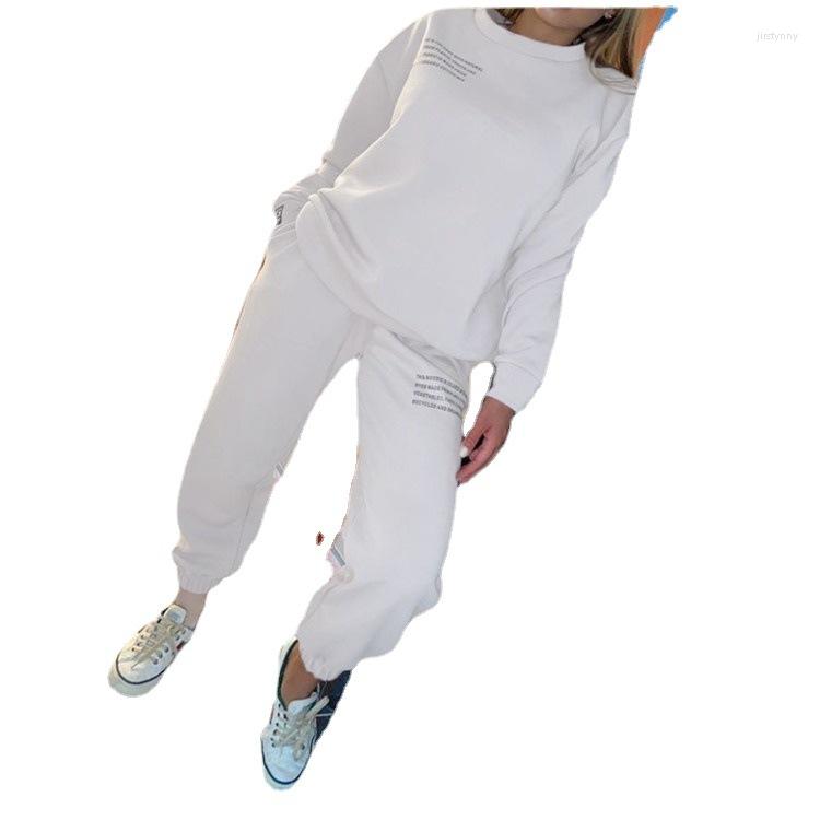 

Women's Two Piece Pants 2022 Women's Suit Autumn Winter Fashion Round Neck Long-Sleeved Sweater Lace-up Trousers Printed Casual, Khaki