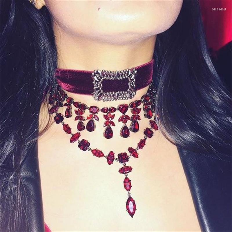 

Choker Exaggerate Red/Black Velvet Necklaces For Women Selling Shiny Crystal Kolye Harajuku Trendy Colier Necklace